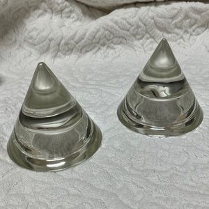 Mid century hand blown clear glass paper weights (2)